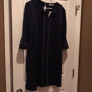 New York & Company navy dress with white striping